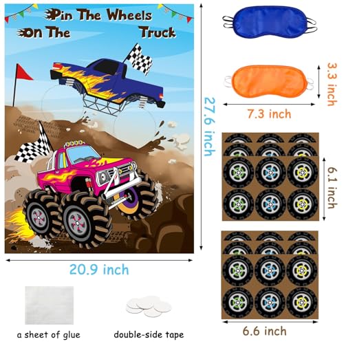 ANGOLIO Blindfold Game Truck Party Supplies with 2 Blindfolds and Poster Pin The Wheels On The Truck Racing Car Theme Birthday Party Games Fun Carnival Activities Kids Boys Baby Shower Background - Image 5