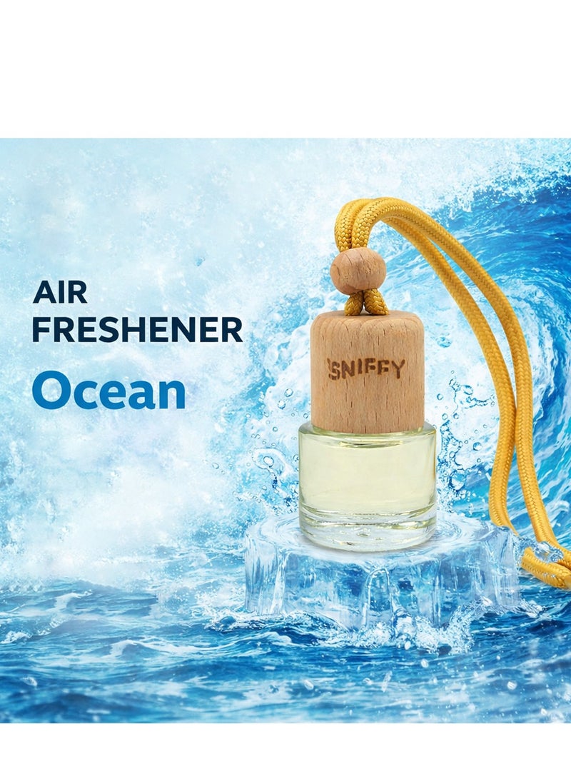 SNIFFY  OCEAN Car Air Freshener Hanging Diffuser – Natural Essential Oil Auto Air Freshener, Alcohol-Free Long Lasting Fresh Ocean Car Scent, Car Rear View Mirror Perfume Bottle for Auto, Home & Office - Image 1