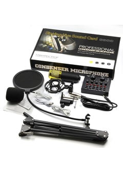 Podcast Equipment Bundle BM-800 Mic Kit with Live Sound Card Adjustable Mic Suspension Scissor Arm Metal Shock Mount and Double-Layer Pop Filter for Studio Recording & Broadcasting
