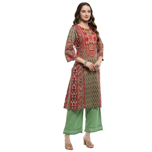 BIBA Women's Green Cotton Straight Suit Set (SKDUZBEK9875AW24GRN - Image 2