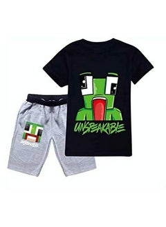 Unspeakable Printed Kids Unisec Black T-shirt Grey Shorts Set