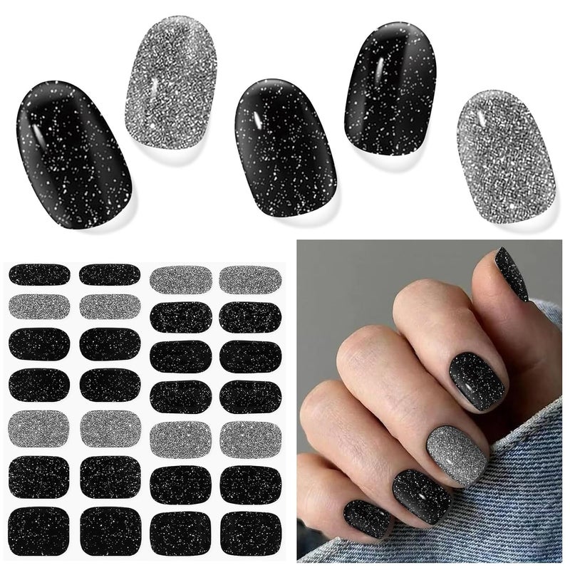 DUKASOU Semi Cured Gel Nail Strips, 28 Pcs UV Gel Nail Stickers, Long Lasting Gel Nail Strips, Salon Quality Gel Nail Wraps for Home, Includes Prep Pads, Nail File & Wood Stick(Dancing Queen)