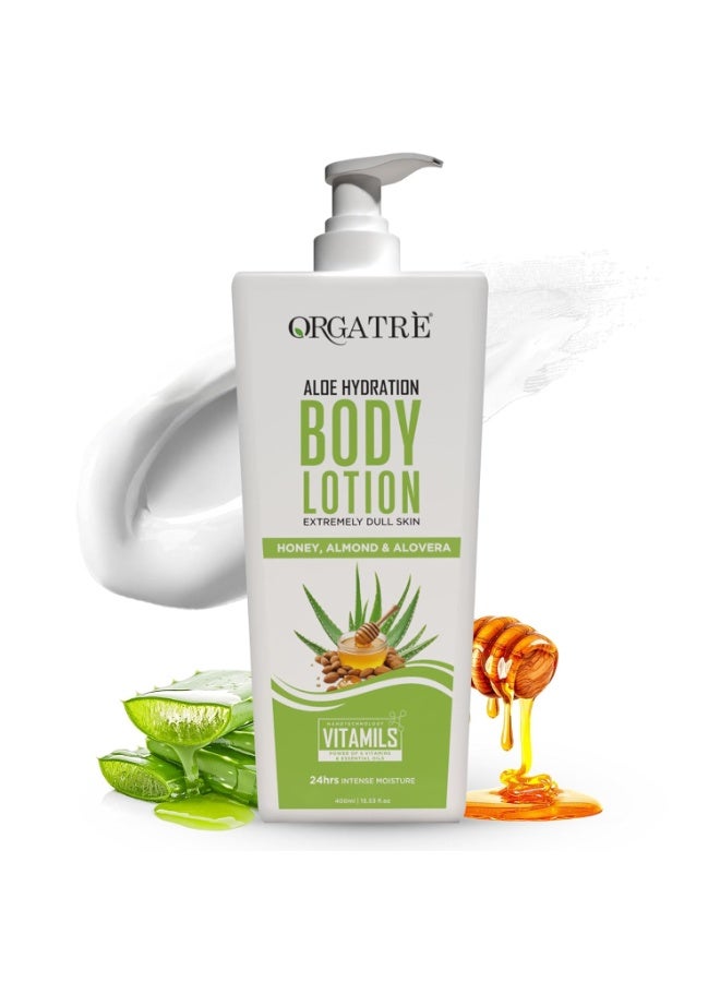 Orgatre Aloe Hydration Body Lotion with Honey, Almond & Alovera | Deep Moisturizing for Dry Skin | For Men & Women | Soothes, Protects & Revitalizes | 24-Hour Intense Hydration - 400ml