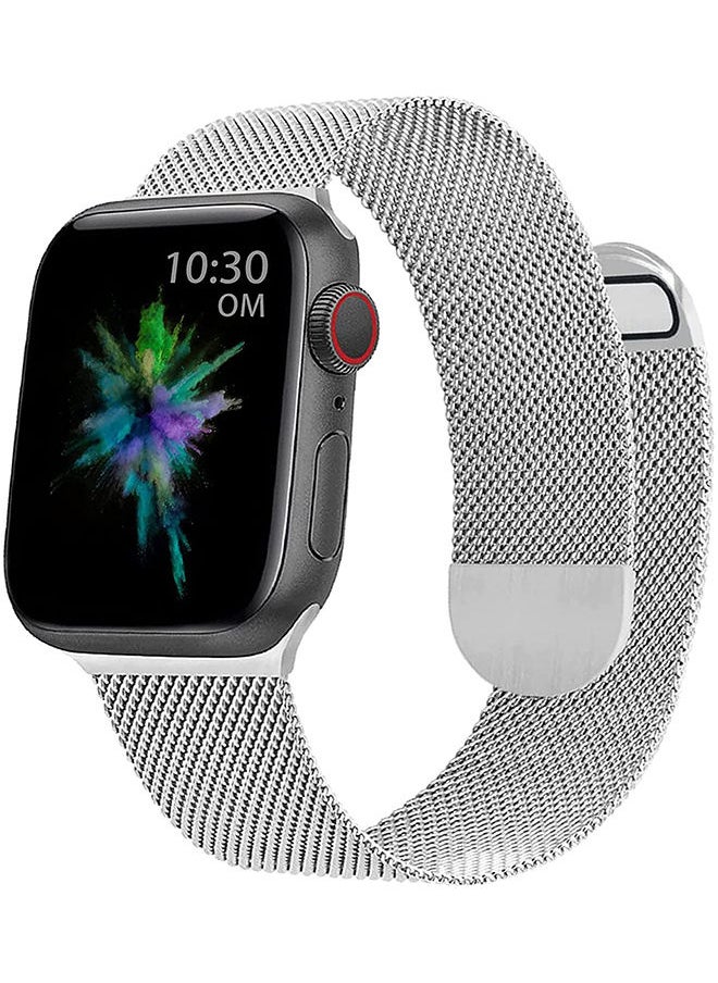 O Ozone - Milanese Loop Strap For Apple Watch Series 10 9 8 7 6 5 4 SE 38mm 40mm 41mm 42mm Stainless Steel Double Mesh Wristbands - Silver - Image 1