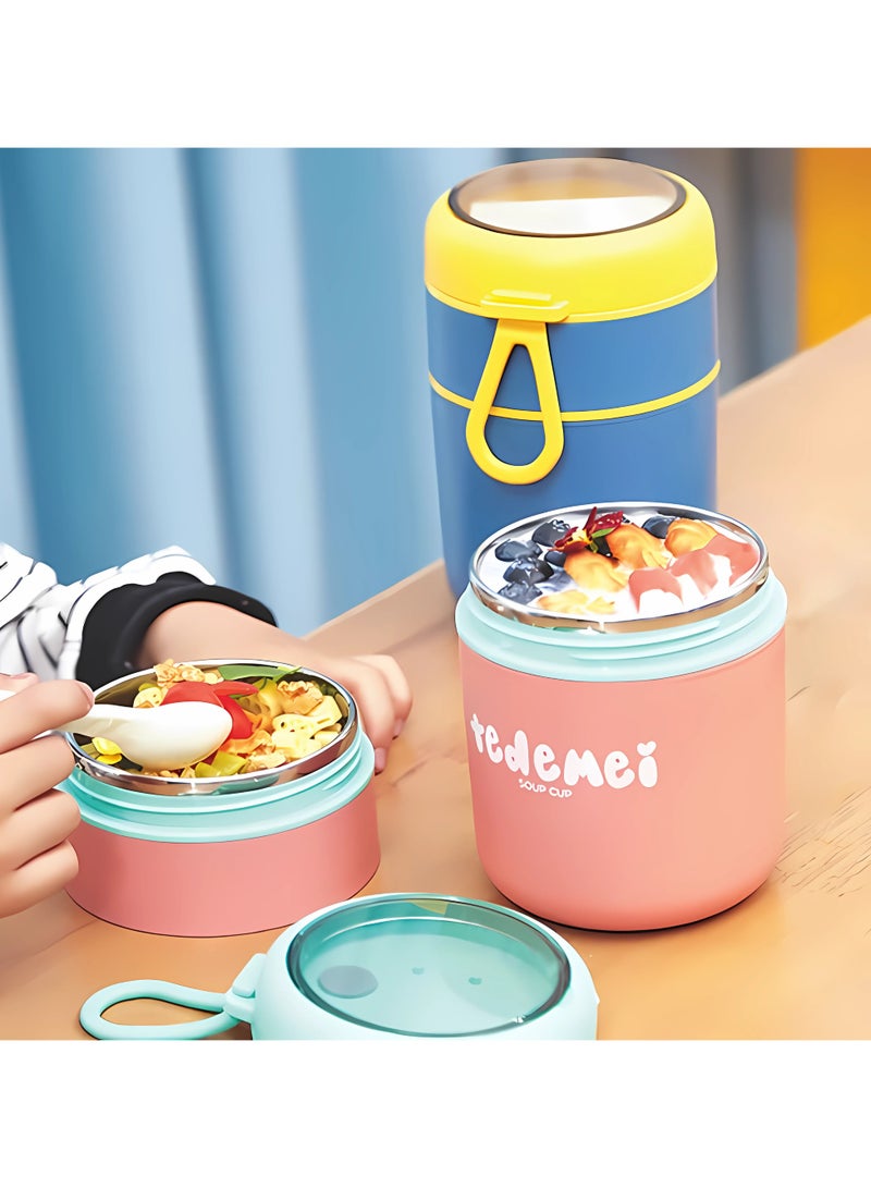 Tedemei Double Soup Bowl Insulated Lunch Container Thermos Steel Food Jar with Spoon Stainless Steel 2 Compartment Leak Proof Airtight Lunch Container for Hot and Cold Food 710ml (Pink) - Image 5