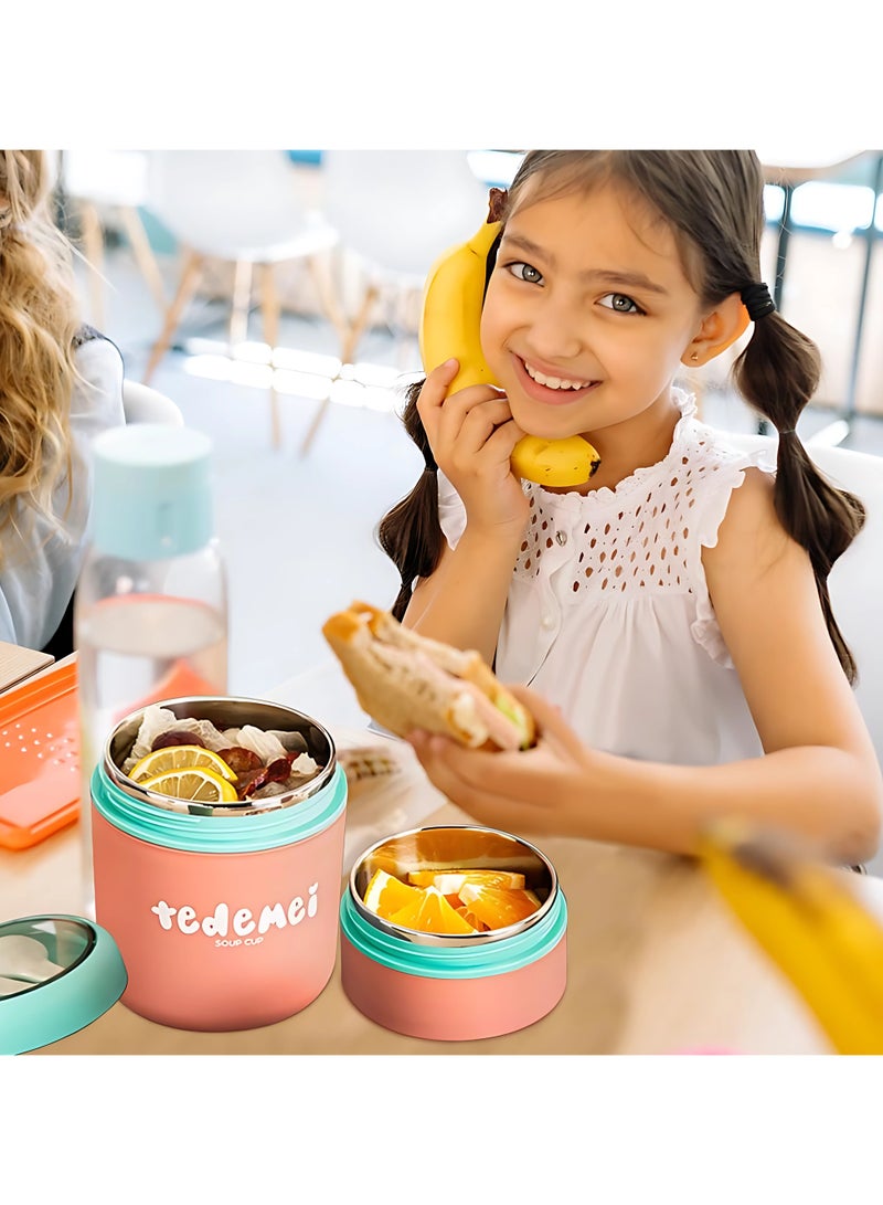 Tedemei Double Soup Bowl Insulated Lunch Container Thermos Steel Food Jar with Spoon Stainless Steel 2 Compartment Leak Proof Airtight Lunch Container for Hot and Cold Food 710ml (Pink) - Image 3