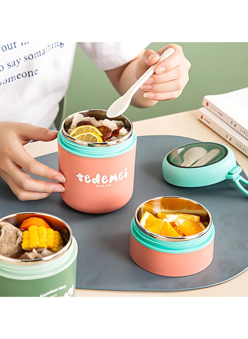 Tedemei Double Soup Bowl Insulated Lunch Container Thermos Steel Food Jar with Spoon Stainless Steel 2 Compartment Leak Proof Airtight Lunch Container for Hot and Cold Food 710ml (Pink) - Image 4