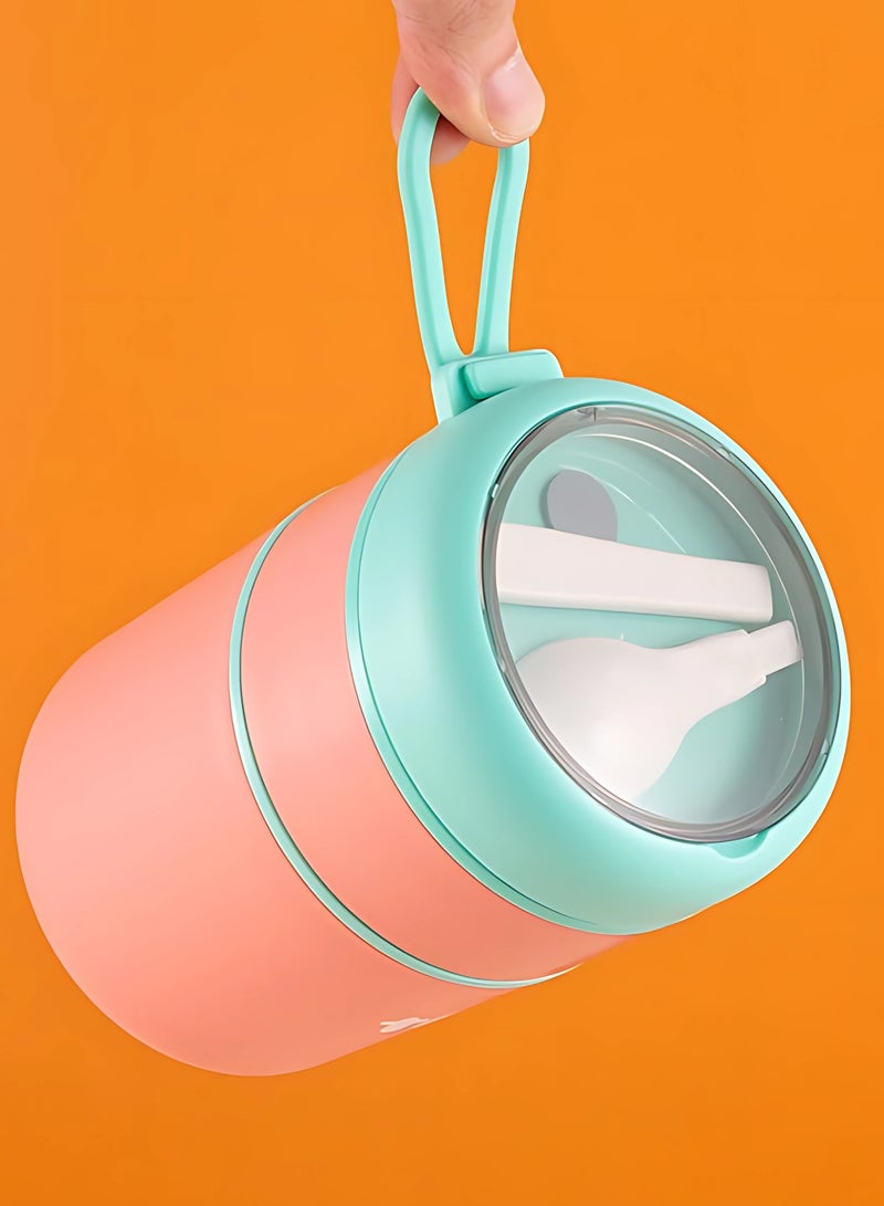 Tedemei Double Soup Bowl Insulated Lunch Container Thermos Steel Food Jar with Spoon Stainless Steel 2 Compartment Leak Proof Airtight Lunch Container for Hot and Cold Food 710ml (Pink) - Image 2