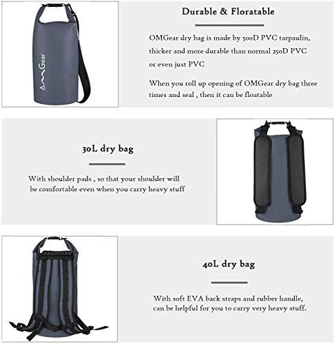OMGear Waterproof Dry Bag Backpack Waterproof Phone Pouch 40L/30L/20L/10L/5L Floating Dry Sack for Kayaking Boating Sailing Canoeing Rafting Hiking Camping Outdoors Activities(Grey,20L) - Image 4