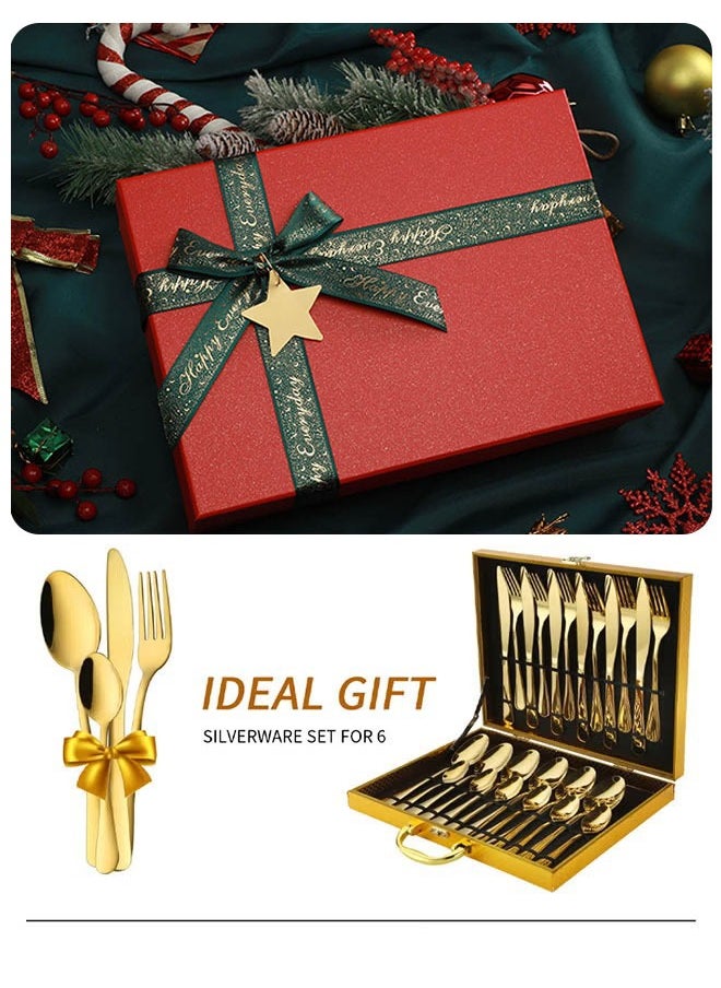 FPC 24 Piece Golden Western Food Gift Box Set Tableware Set For Home Kitchen Restaurant Hotel Gatherings Picnic Dining  - Image 3