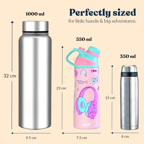 Rabitat ZYLO 550ml Kids Water Bottle for School | 2-Year Brand Warranty | Magnetic Flip Cap, Leakproof | Triple Insulated Stainless Steel Thermosteel Flask | 24 Hrs Hot & Cold | Miss Butters - Image 4