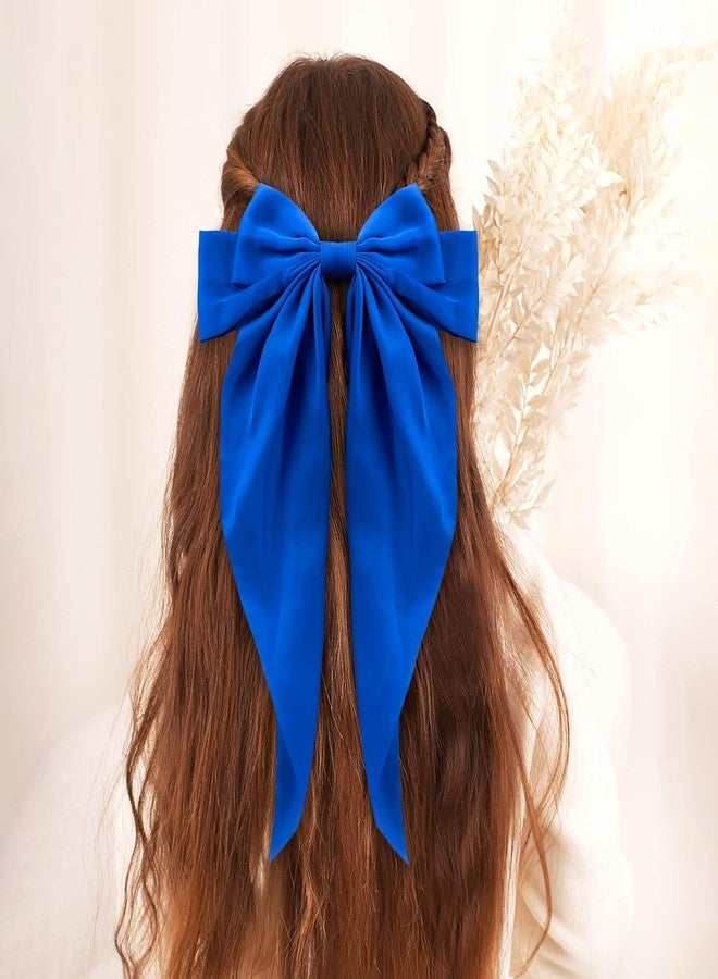 YANWENX Big Bow Hair Clips 2pcs, Long Tail French Satin Silky Bow Hair Barrette for Women Girl, Burgundy Red Royal Blue Bow - Image 4