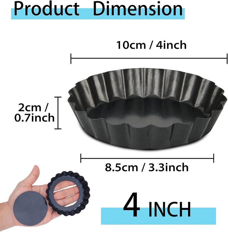 Vnray Mini Tart Pans with Removable Bottom 4 inch Set of 10, Non-stick Round Quiche Pan Heavy Duty Carbon Steel for Mousse Cakes, Christmas Dessert Baking with Silicone Scrubber - Image 2