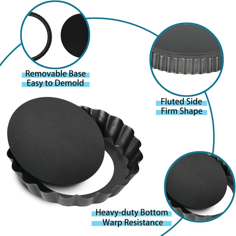 Vnray Mini Tart Pans with Removable Bottom 4 inch Set of 10, Non-stick Round Quiche Pan Heavy Duty Carbon Steel for Mousse Cakes, Christmas Dessert Baking with Silicone Scrubber - Image 3
