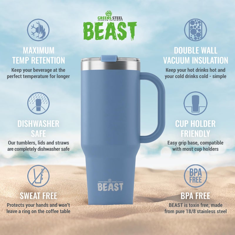 Greens Steel Beast 42 oz Tumbler Stainless Steel Vacuum Insulated Coffee Ice Cup Double Wall Travel Flask (Stormy Sky Blue)  - Image 4