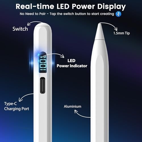 STYLUSHOME iPad Pencil 2025-2018, LED Display Fast Charge Stylus Pen with Palm Rejection & Tilt Sensitivity, Compatible for iPad A16 11/10/9/8/7/6, Pro 11"/12.9"/13''/M4, Air M3/M2/5/4/3, Mini 7/6/5 - Image 2