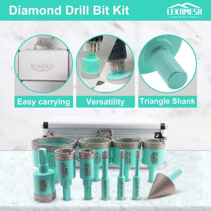 LEKOMESH Diamond Core Drill Bits Set 11pcs Tile Hole Saw Kit Triangle Shank(6/6/8/20/25/28/35/45/50/65mm/35mm Diamond Chamfer bits) - Image 5