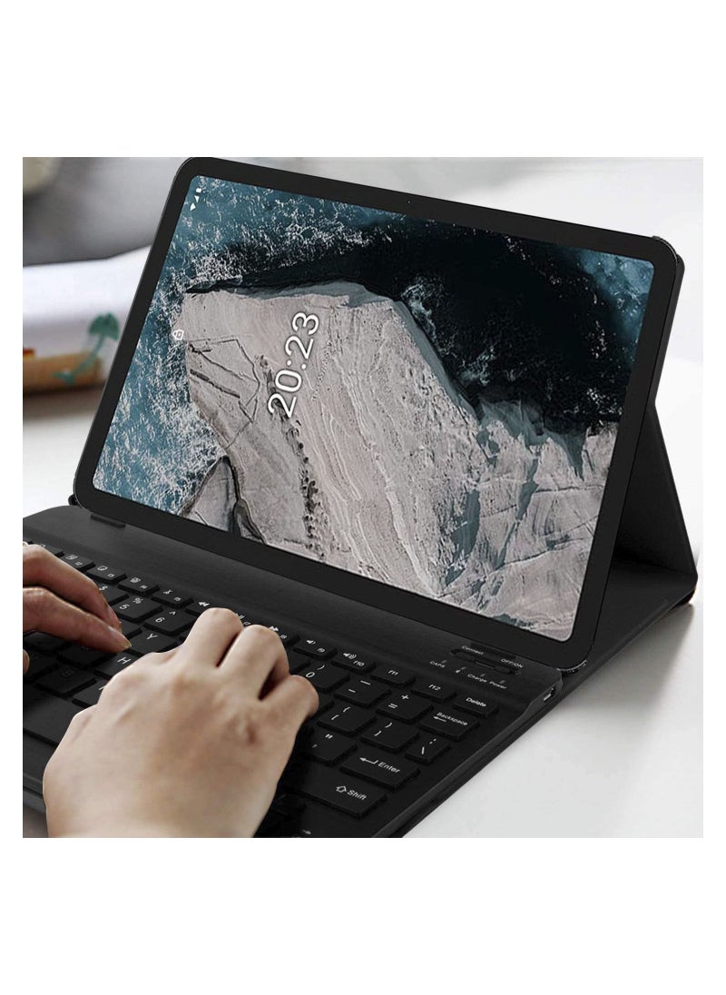 Generic - Keyboard Case for Nokia T20 2021 (Model TA-1392 TA-1394 TA-1397), Slim Lightweight Folio PU Leather Stand Case with Magnetically Detachable Wireless Keyboard for Nokia T20 10.4" Tablet, Black - Image 1