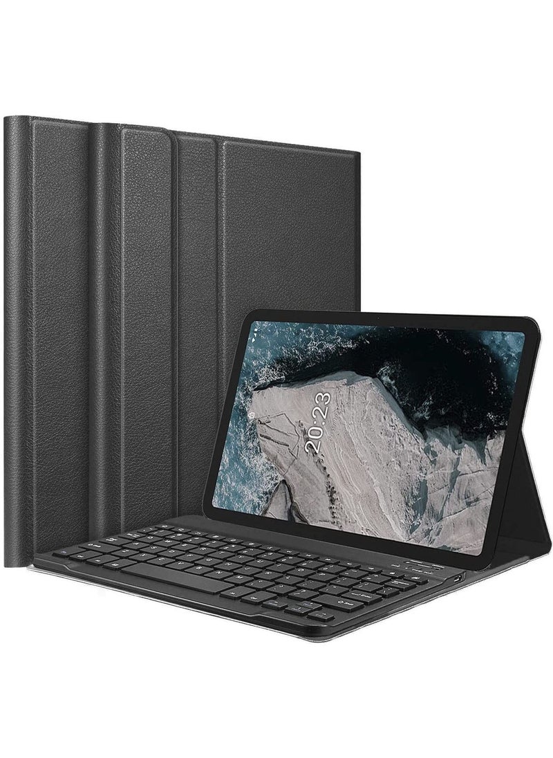 Generic - Keyboard Case for Nokia T20 2021 (Model TA-1392 TA-1394 TA-1397), Slim Lightweight Folio PU Leather Stand Case with Magnetically Detachable Wireless Keyboard for Nokia T20 10.4" Tablet, Black - Image 1