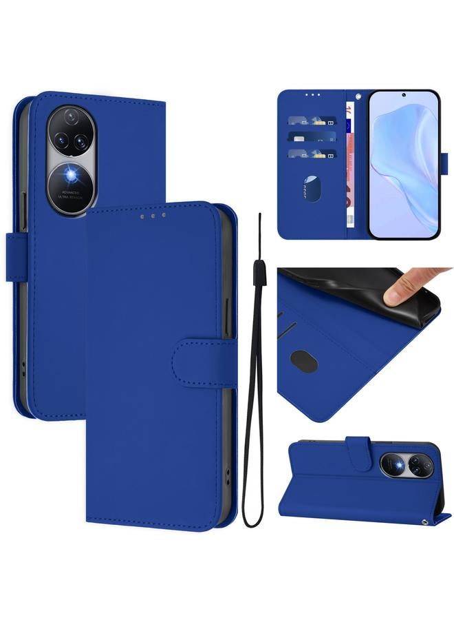 erorex Case For Oukitel C38 Skin Feel Solid Color Leather Phone Case with Lanyard - Image 1