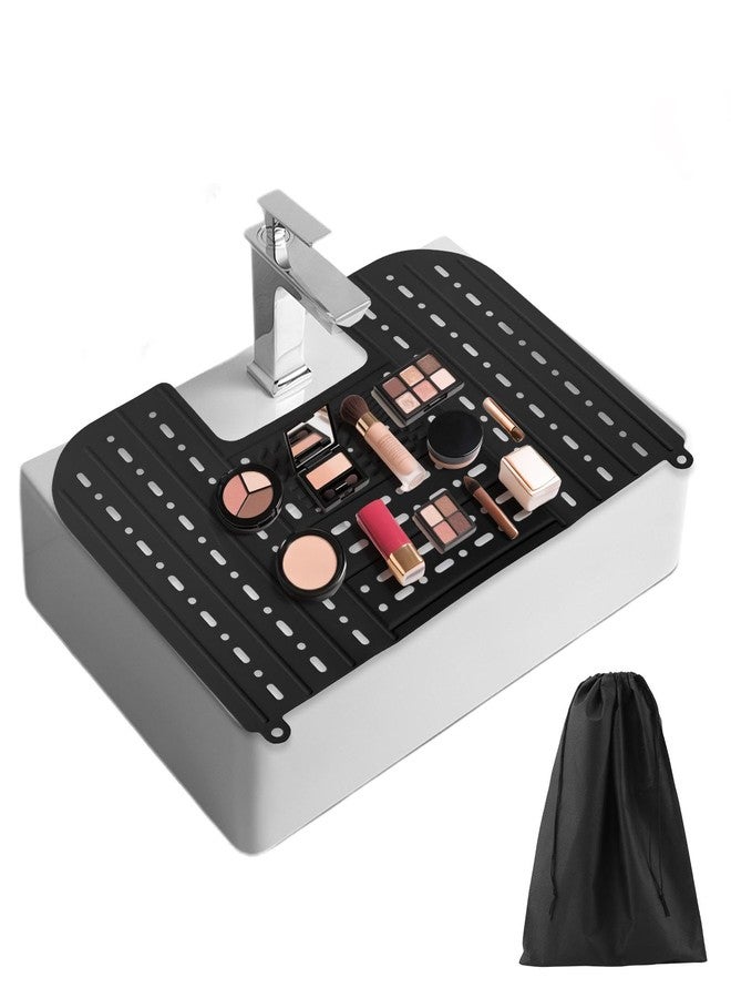 Kryslanix Bathroom Sink Cover for Counter Space With Storage Bag, 22 * 17" Foldable Sink Cover,Silicone Beauty Makeup Brush Cleaning Mat,for Counter Space & Storage Saver(black) - Image 1