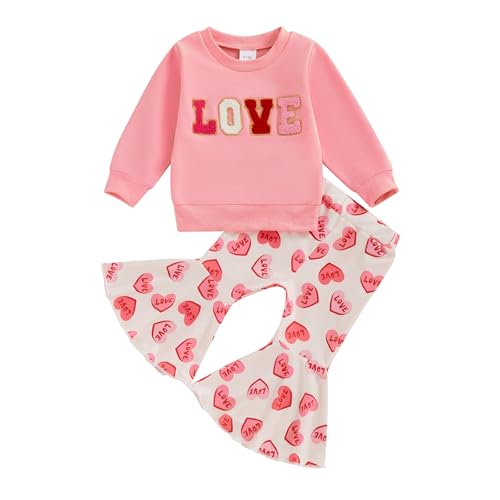 Nokpsedcb Baby Boy Girl Cute Letter Embroidery Long Sleeve Sweatshirt and Elastic Long Pants Toddler Valentine Outfits (Pink Love, 3-4T) - Image 1