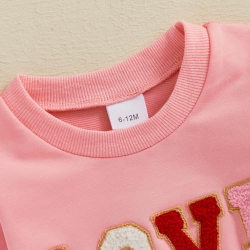 Nokpsedcb Baby Boy Girl Cute Letter Embroidery Long Sleeve Sweatshirt and Elastic Long Pants Toddler Valentine Outfits (Pink Love, 3-4T) - Image 5