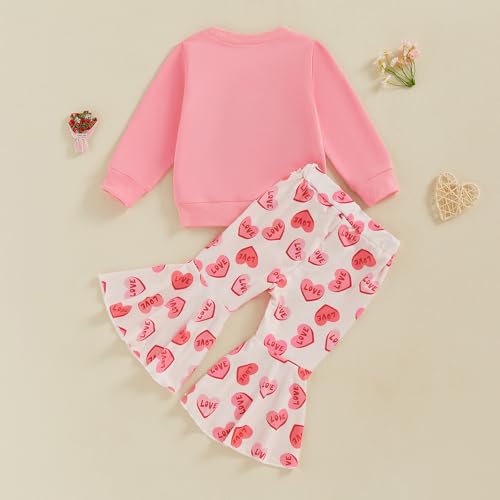 Nokpsedcb Baby Boy Girl Cute Letter Embroidery Long Sleeve Sweatshirt and Elastic Long Pants Toddler Valentine Outfits (Pink Love, 3-4T) - Image 4