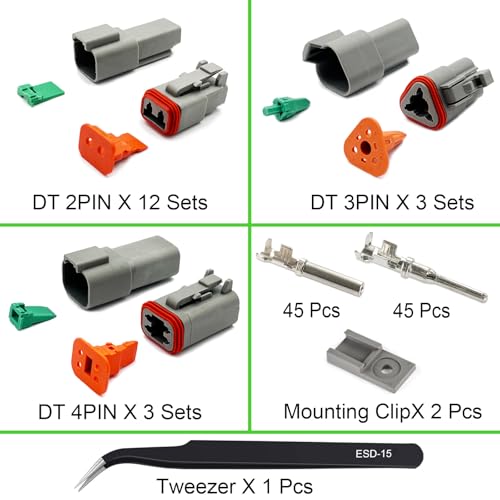 Twippo Deutsch Connector Kit 18 Sets 234 Pin DT Connector Kit Automotive Electrical Waterproof Wire Connectors Electrical Connectors Kit with 16 Stamped Contacts for Car RV Truck Wiring 2216AWG - Image 3