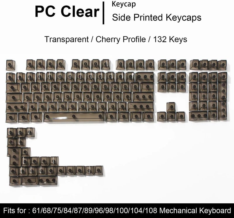 132 Keys Full Transparent PC Keycaps, Cherry Profile White Side UV Printing, Crystal Side Print Keycaps Compatible with MX Switches(Clear,No Print) - Image 4
