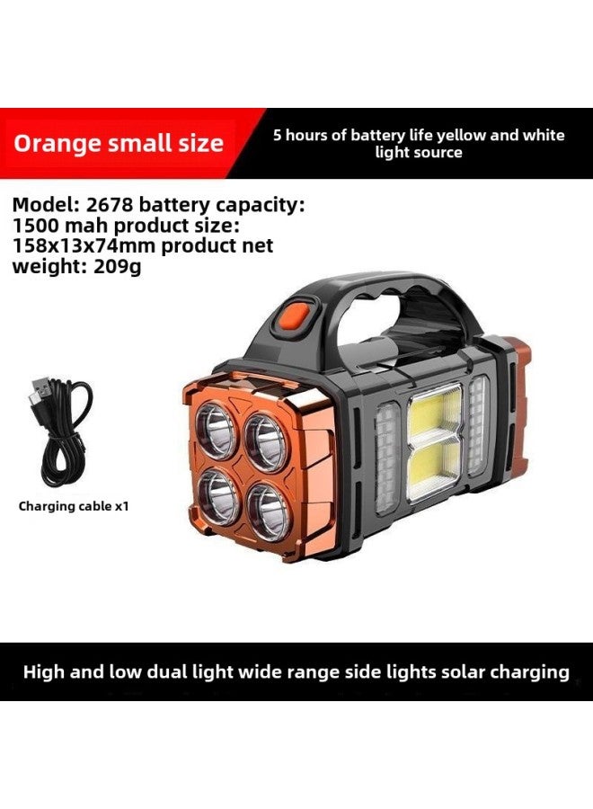 Solar Portable Outdoor Emergency Portable USB Rechargeable COB Side Light Multi-function Searchlight Flashlight-Color:2678 Small Orange - Image 1
