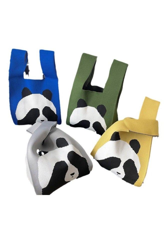Xipu Cute Panda Knitted Handbag National Trendy Cartoon Wool Women's Bag Wrist Bag Summer Fashion Korean-style All-match-Color:Four Palace Panda-Orange - Image 5