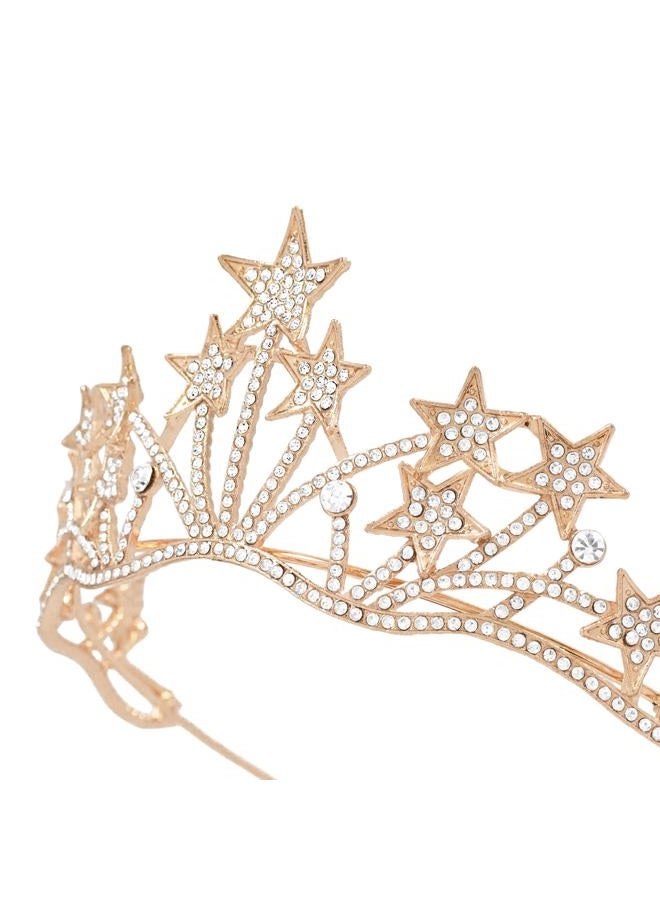 Vofler Star Headband Crown, Gold Tiara Headband Headpiece Crystal Rhinestone Hair Jewelry for Women Ladies Girls Bride Princess Birthday Wedding Pageant Prom Homecoming Halloween Costume Party - Image 5
