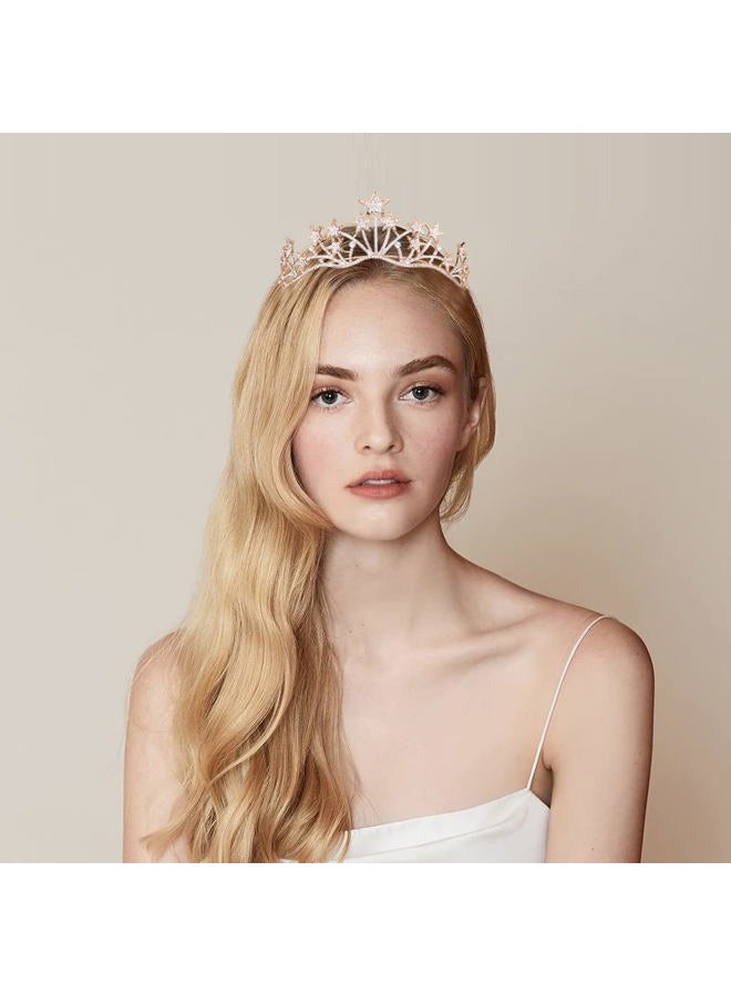 Vofler Star Headband Crown, Gold Tiara Headband Headpiece Crystal Rhinestone Hair Jewelry for Women Ladies Girls Bride Princess Birthday Wedding Pageant Prom Homecoming Halloween Costume Party - Image 2