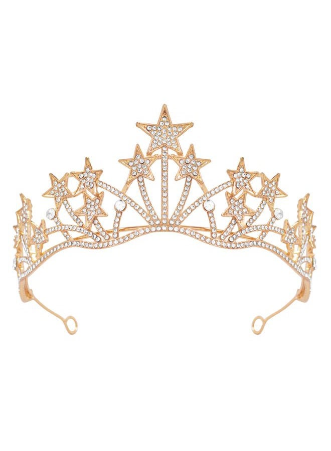Vofler Star Headband Crown, Gold Tiara Headband Headpiece Crystal Rhinestone Hair Jewelry for Women Ladies Girls Bride Princess Birthday Wedding Pageant Prom Homecoming Halloween Costume Party - Image 1
