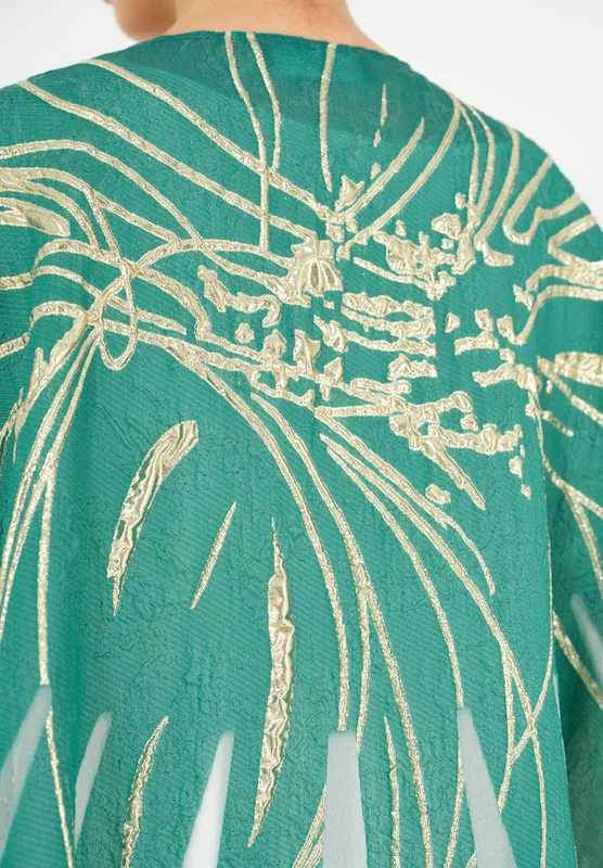 Thouq Beautiful Embroidered chiffon Jalabiya With Cowl Neckline With Long