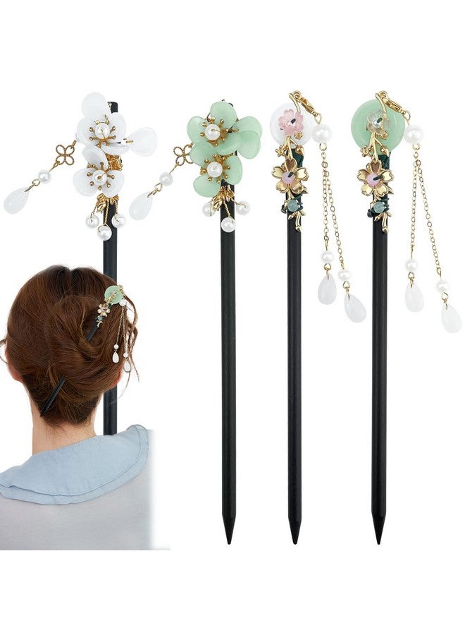 Aswewamt 4 Pcs Japanese Chinese Hair Stick Retro Wooden Hairpin Flower Hair Chopsticks Vintage Hanfu Pins Headdress Classic Hair Fork for Long Hair Women - Image 1