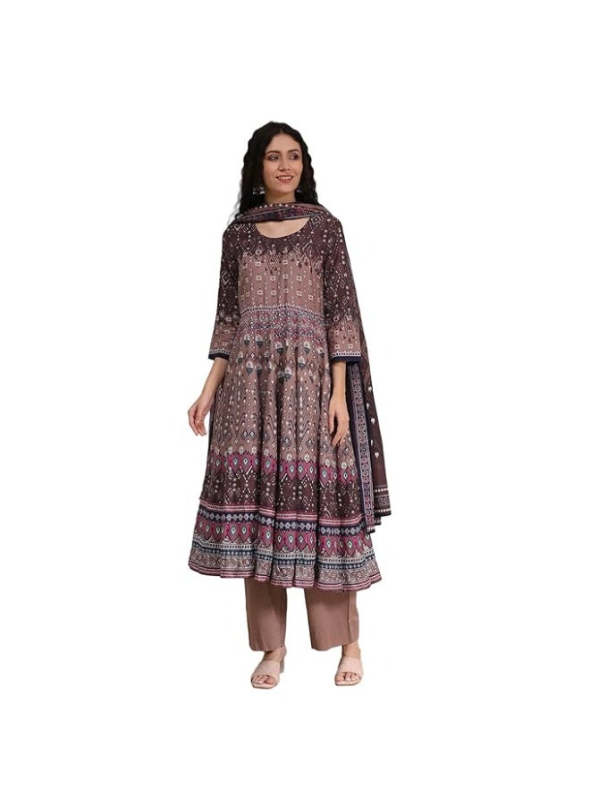 BIBA Women's COTTON  Printed ANARKALI Kurta WITH PANT AND DUPATTA XL - Image 1