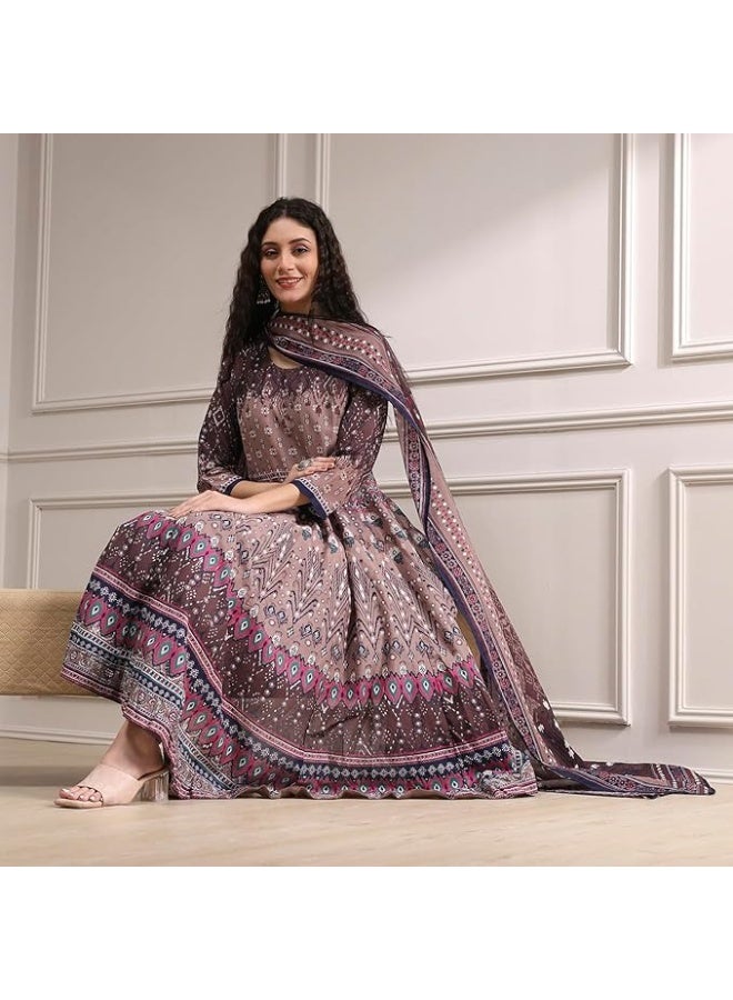 BIBA Women's COTTON  Printed ANARKALI Kurta WITH PANT AND DUPATTA XL - Image 3