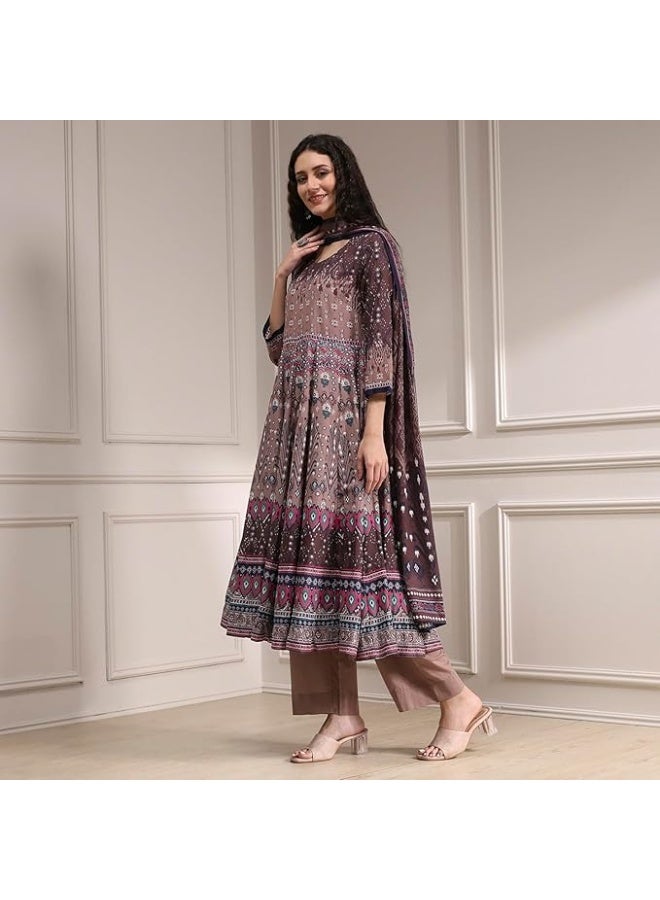 BIBA Women's COTTON  Printed ANARKALI Kurta WITH PANT AND DUPATTA XL - Image 4