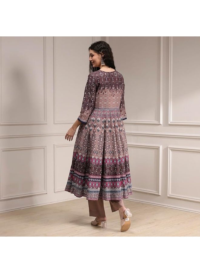 BIBA Women's COTTON  Printed ANARKALI Kurta WITH PANT AND DUPATTA XL - Image 2