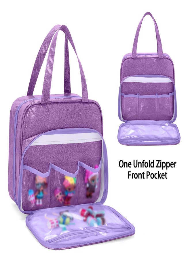 LoDrid Doll Tote Carrying Case Compatible with LOL Surprise Dolls All, Hanging Organizer Storage Bag with 6 Clear Window Pockets for Girls, Bag Only, Purple,(Patent Design) - Image 5