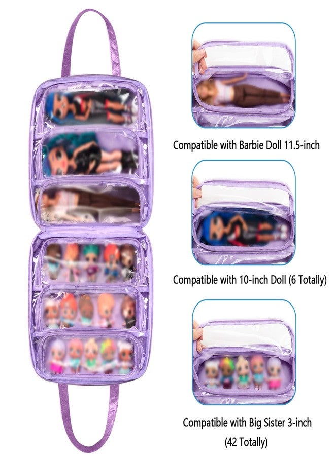 LoDrid Doll Tote Carrying Case Compatible with LOL Surprise Dolls All, Hanging Organizer Storage Bag with 6 Clear Window Pockets for Girls, Bag Only, Purple,(Patent Design) - Image 3