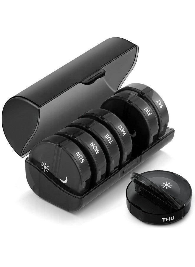 بيوينتي منظم حبوب أسبوعي 7 أيام مرتين يوميًا، حافظات حبوب يومية كبيرة للعائلة للحبوب/الفيتامينات/زيت السمك/المكملات الغذائية، صندوق حبوب خالٍ من مادة BPA، سهل التنظيف (أسود) - Image 1