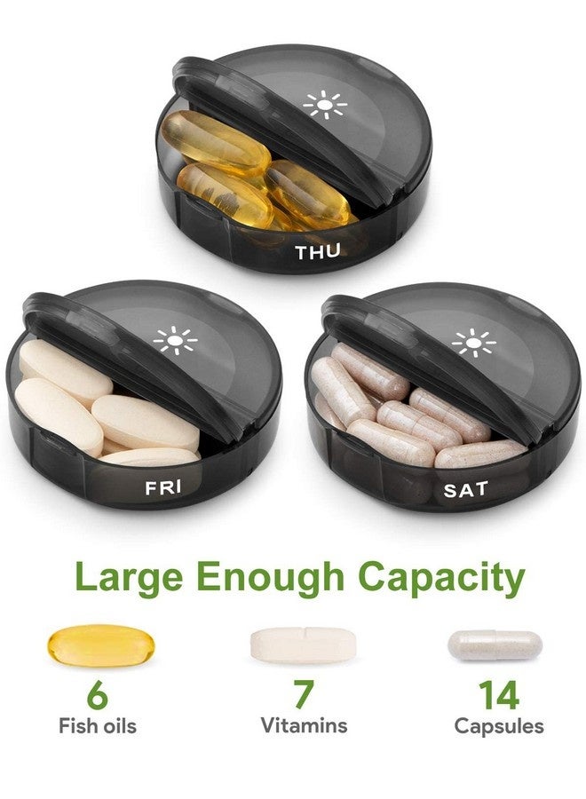 بيوينتي منظم حبوب أسبوعي 7 أيام مرتين يوميًا، حافظات حبوب يومية كبيرة للعائلة للحبوب/الفيتامينات/زيت السمك/المكملات الغذائية، صندوق حبوب خالٍ من مادة BPA، سهل التنظيف (أسود) - Image 2
