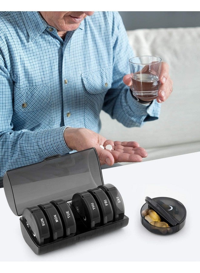 بيوينتي منظم حبوب أسبوعي 7 أيام مرتين يوميًا، حافظات حبوب يومية كبيرة للعائلة للحبوب/الفيتامينات/زيت السمك/المكملات الغذائية، صندوق حبوب خالٍ من مادة BPA، سهل التنظيف (أسود) - Image 5