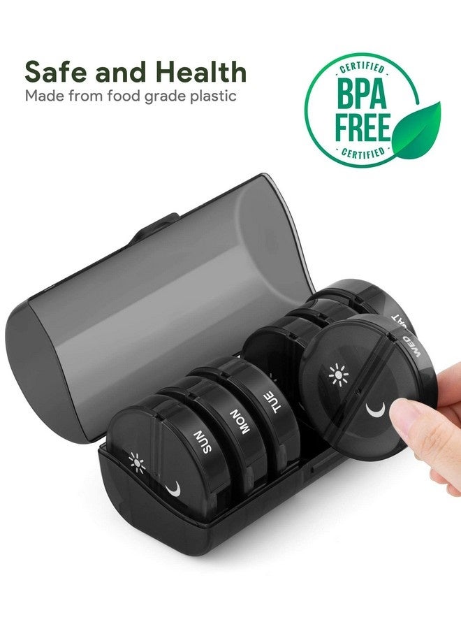 بيوينتي منظم حبوب أسبوعي 7 أيام مرتين يوميًا، حافظات حبوب يومية كبيرة للعائلة للحبوب/الفيتامينات/زيت السمك/المكملات الغذائية، صندوق حبوب خالٍ من مادة BPA، سهل التنظيف (أسود) - Image 4