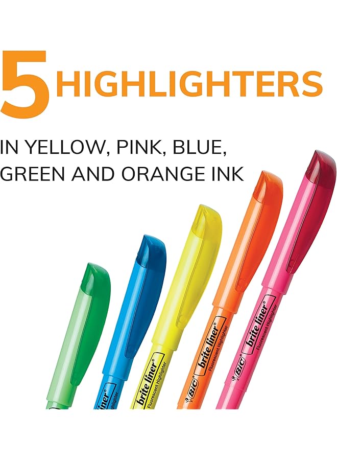 بيك قلم تحديد العيون برايت لاينر بطرف مشطوف بألوان متنوعة لتسليط الضوء على الخطوط العريضة أو الخطوط الدقيقة، عبوة من 5 قطع - Image 2