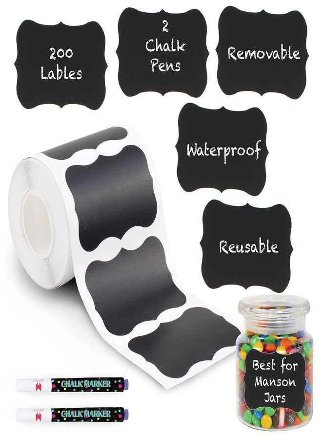 Mantah Wavy Chalkboard Labels 200pcs with 2 White Chalk Marker, Reusable Waterproof Chalk Label for Storage Bin, Labels for Food Container, Label for Jars, Containers - Image 1