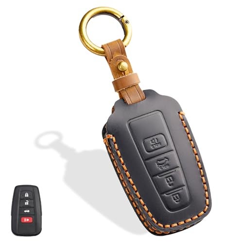 Aoocar 4 Button Genuine Leather Key Fob Cover for Toyota RAV4 Camry Corolla Avalon CHR Prius 4Runner Highlander Mirai 2018 2019 2020 2021 2022Black - Image 1